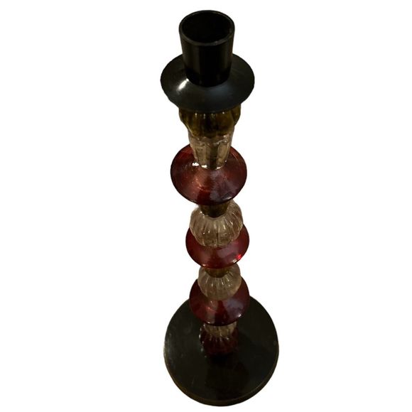 15" Candle Holder w/ Glass Beads Amber/Green/Beige - Picture 3 of 6